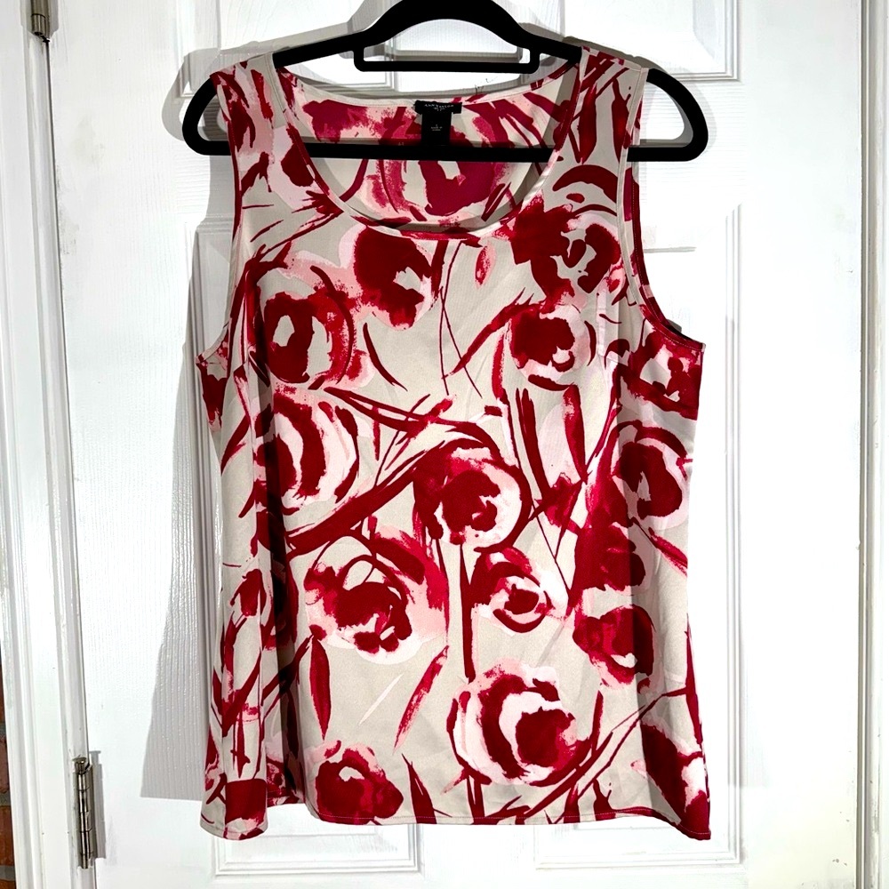Ann Taylor Cami Tank Size L Red-Pink-Silver Sleeveless Blouse